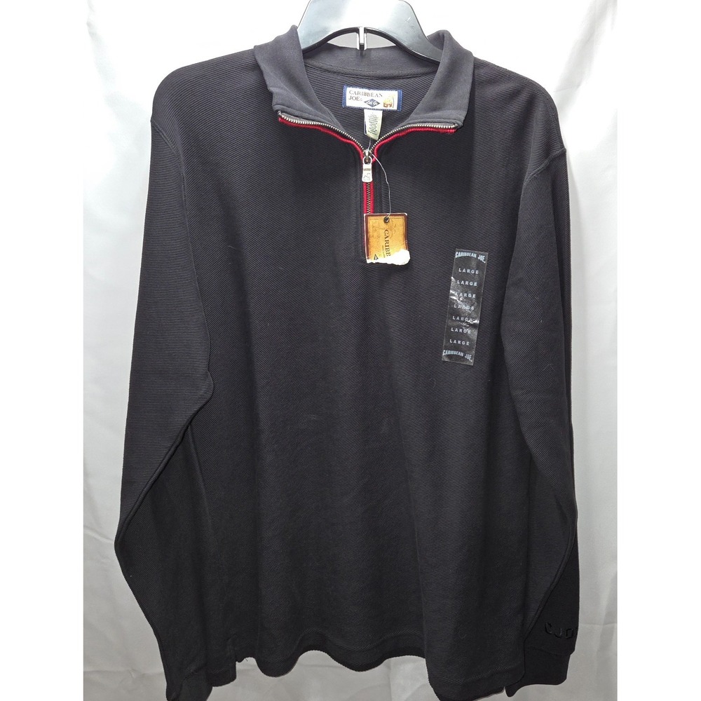 NWT Caribbean Joe Long Sleeve 1/4 Zip Classic Pullover  Black Sz Large